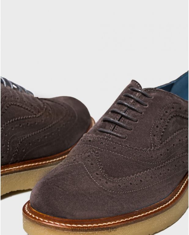 grijs schoenen 6X06D362 grijze leren schoen met brogue detail Heren Wonders