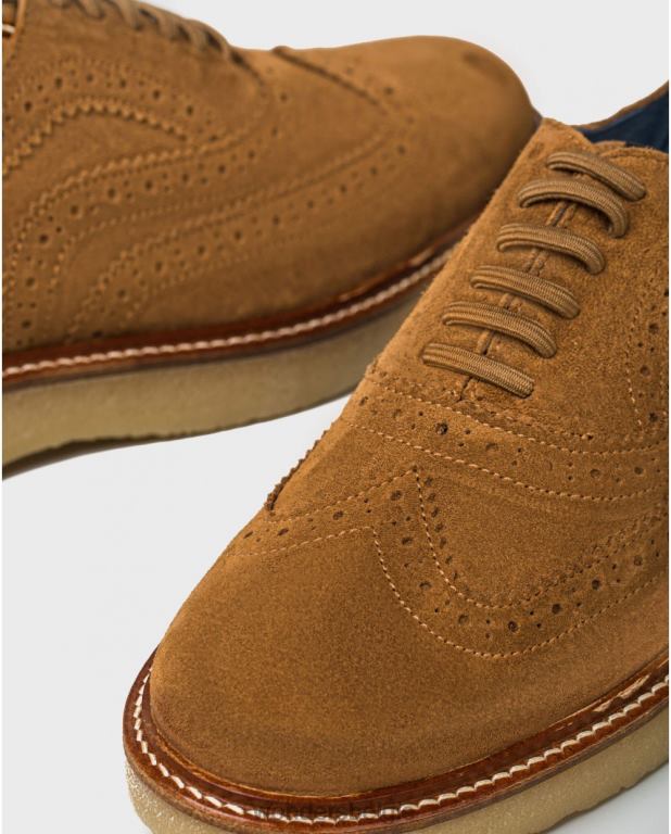 kameel schoenen 6X06D361 camel leren schoen met brogue detail Heren Wonders