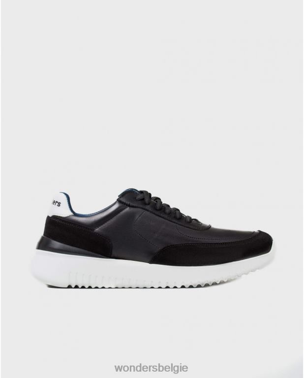 neger/uit schoenen 6X06D451 negro/off lederen sneaker met elastische sluiting Heren Wonders