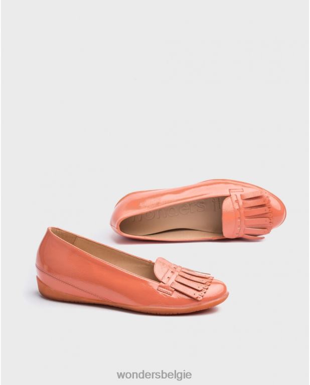 Zalm schoenen 6X06D424 zalmkleurige balletpump met franjes vrouwen Wonders