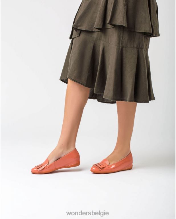 Zalm schoenen 6X06D424 zalmkleurige balletpump met franjes vrouwen Wonders