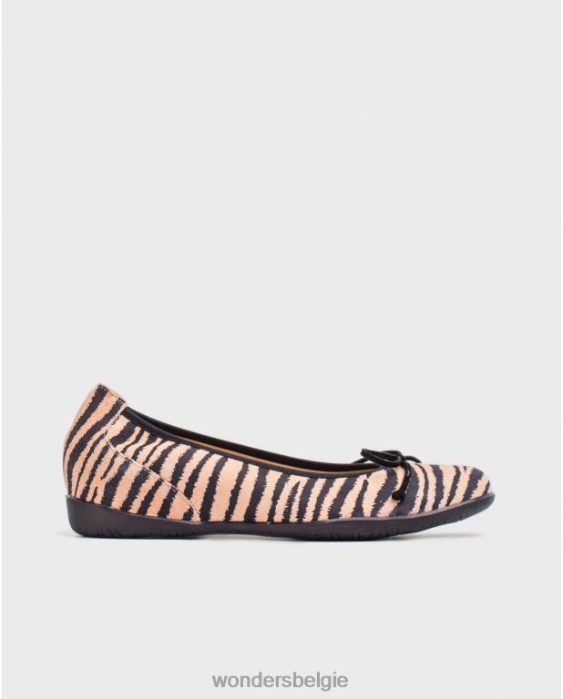 zalm/neg schoenen 6X06D441 zalm/negkleurige balletpump met zebraprint en strikdetail vrouwen Wonders