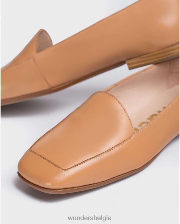 zand schoenen 6X06D428 zand platte leren schoen vrouwen Wonders