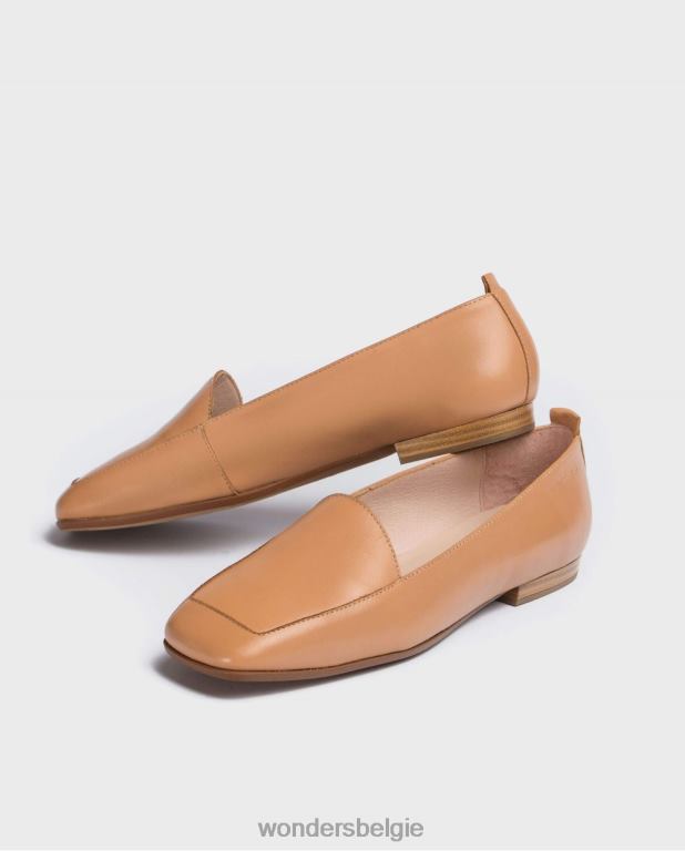 zand schoenen 6X06D428 zand platte leren schoen vrouwen Wonders