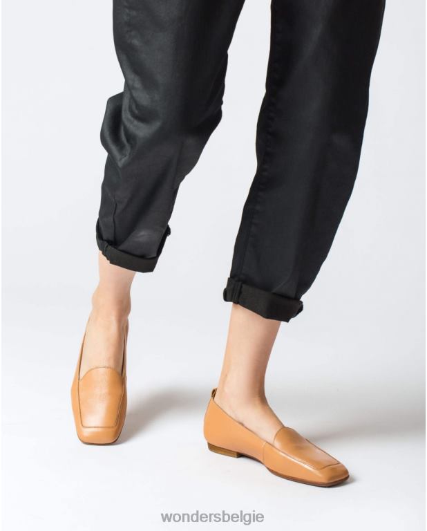 zand schoenen 6X06D428 zand platte leren schoen vrouwen Wonders
