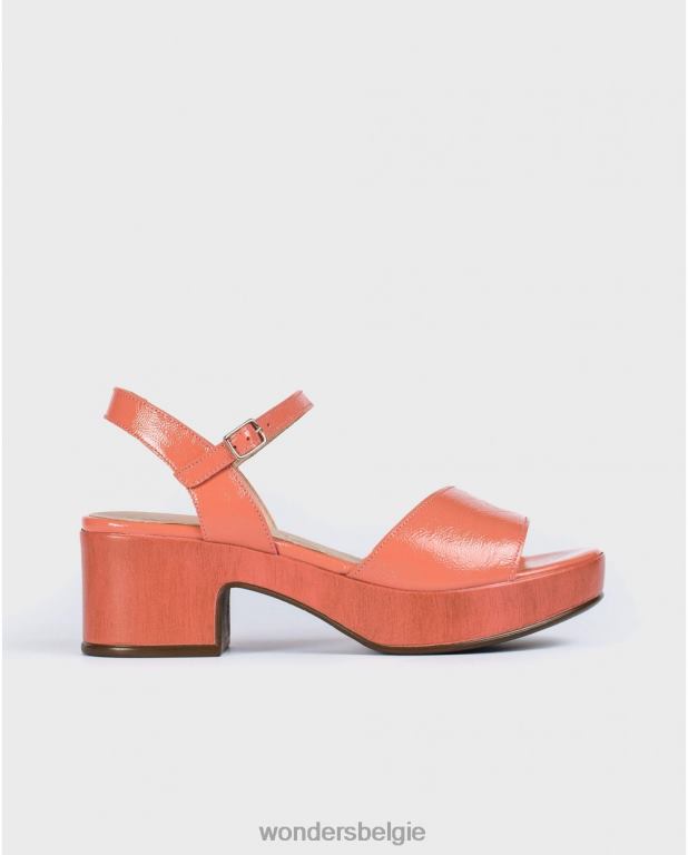 Zalm schoenen 6X06D347 zalmkleurige leren sandaal met sleehak vrouwen Wonders