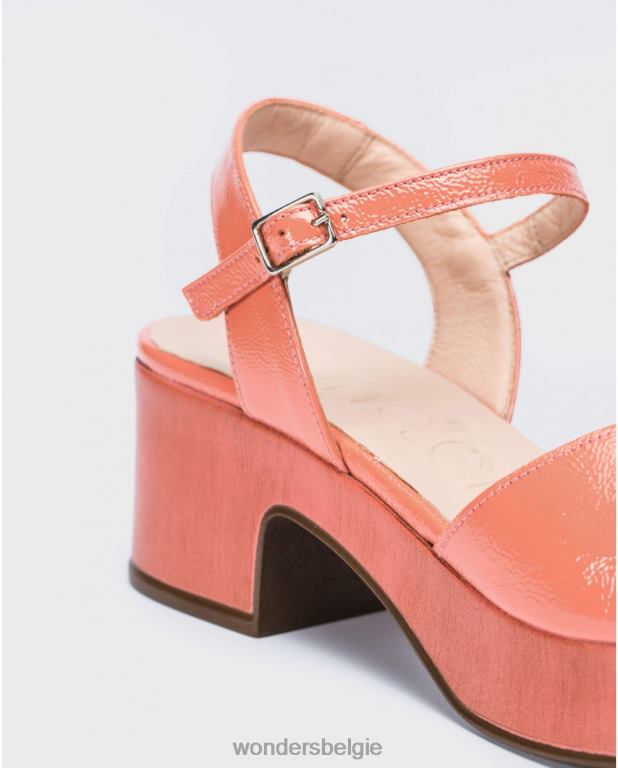 Zalm schoenen 6X06D347 zalmkleurige leren sandaal met sleehak vrouwen Wonders