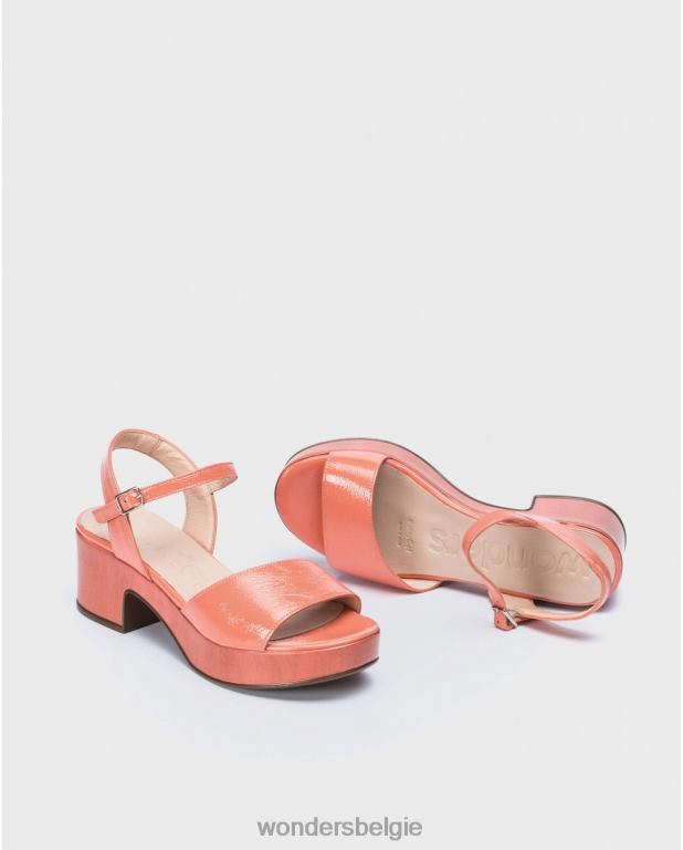 Zalm schoenen 6X06D347 zalmkleurige leren sandaal met sleehak vrouwen Wonders