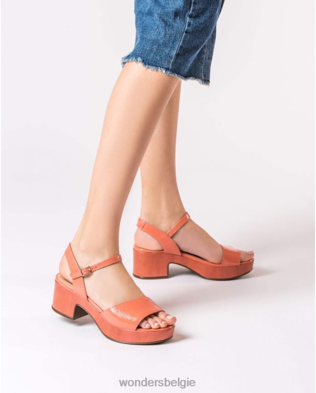 Zalm schoenen 6X06D347 zalmkleurige leren sandaal met sleehak vrouwen Wonders