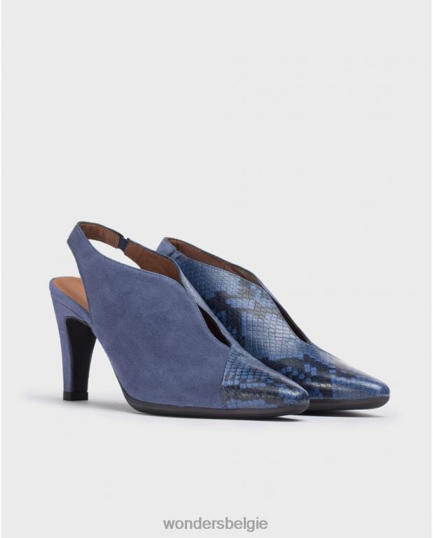 blauw/marie schoenen 6X06D436 bluet/mari leren pumps met v-uitsnijding vrouwen Wonders