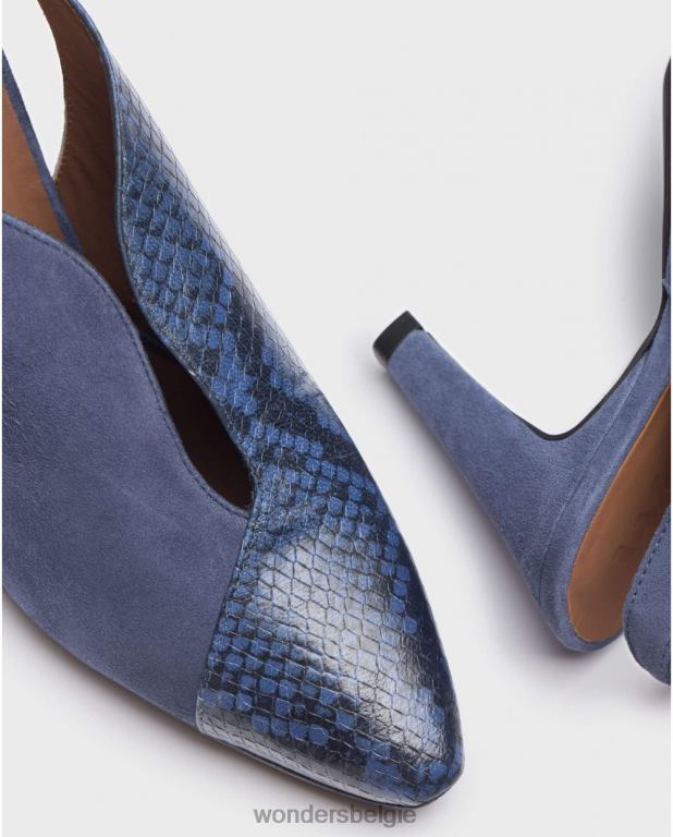 blauw/marie schoenen 6X06D436 bluet/mari leren pumps met v-uitsnijding vrouwen Wonders