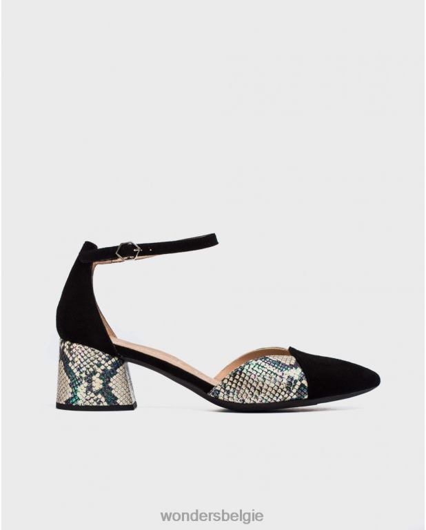 neger/uit schoenen 6X06D434 negro/off schoen met hoge hak en enkelbandje vrouwen Wonders