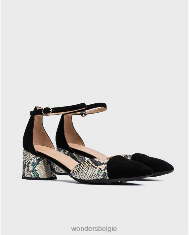 neger/uit schoenen 6X06D434 negro/off schoen met hoge hak en enkelbandje vrouwen Wonders