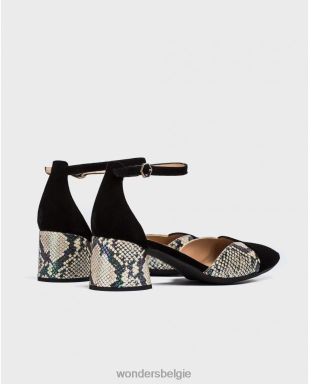 neger/uit schoenen 6X06D434 negro/off schoen met hoge hak en enkelbandje vrouwen Wonders