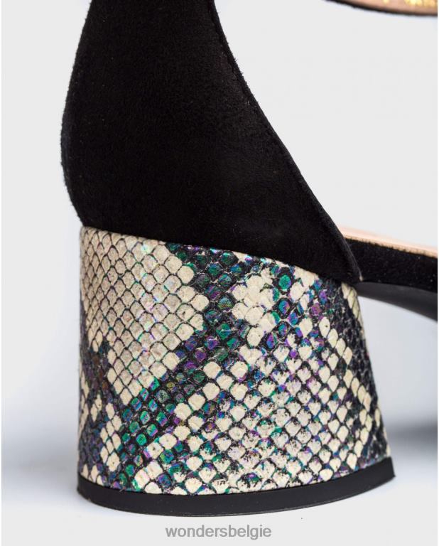 neger/uit schoenen 6X06D434 negro/off schoen met hoge hak en enkelbandje vrouwen Wonders