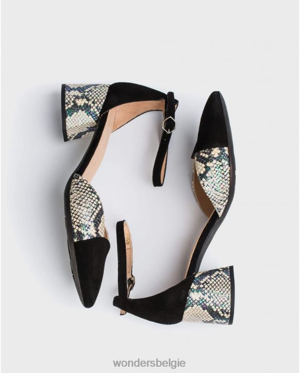 neger/uit schoenen 6X06D434 negro/off schoen met hoge hak en enkelbandje vrouwen Wonders