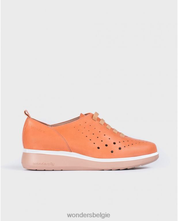 Zalm schoenen 6X06D422 zalmkleurige leren sneakers met elastisch detail vrouwen Wonders