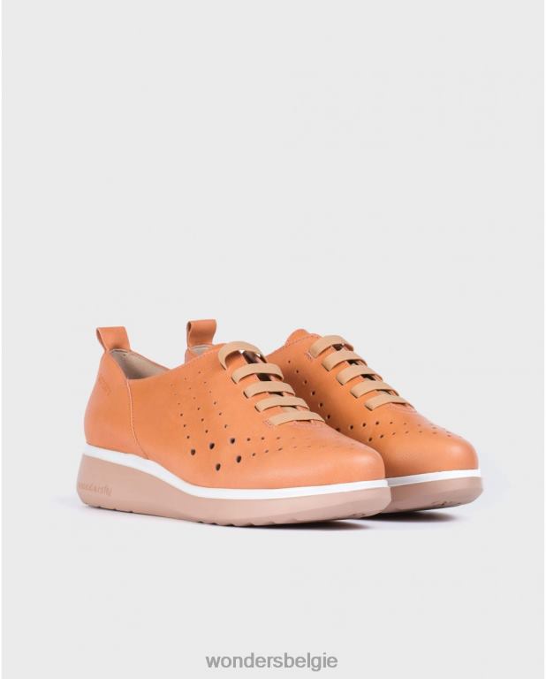 Zalm schoenen 6X06D422 zalmkleurige leren sneakers met elastisch detail vrouwen Wonders