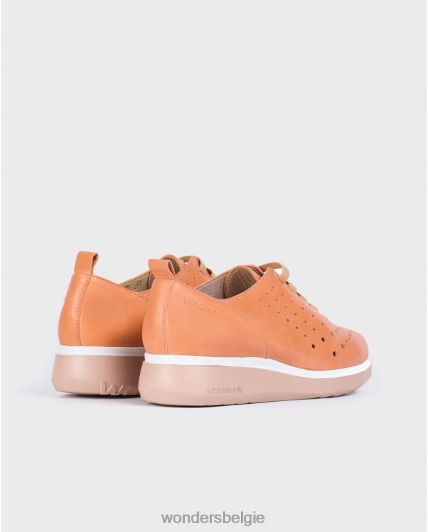 Zalm schoenen 6X06D422 zalmkleurige leren sneakers met elastisch detail vrouwen Wonders
