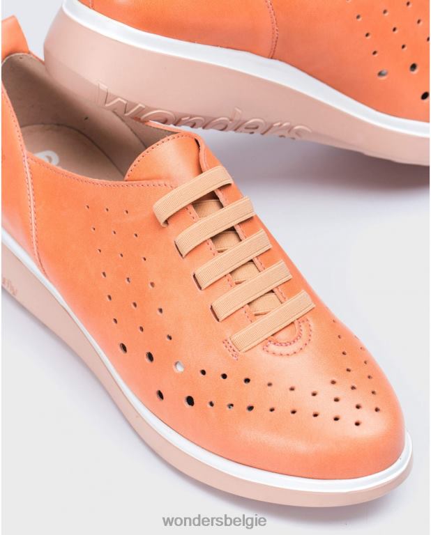 Zalm schoenen 6X06D422 zalmkleurige leren sneakers met elastisch detail vrouwen Wonders