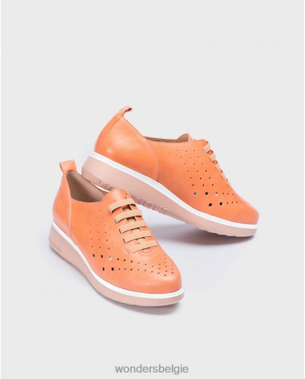 Zalm schoenen 6X06D422 zalmkleurige leren sneakers met elastisch detail vrouwen Wonders