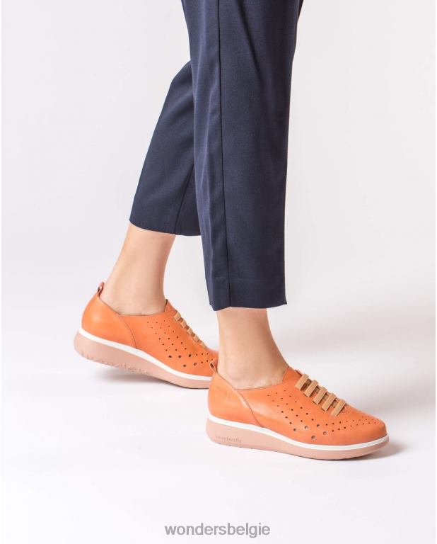 Zalm schoenen 6X06D422 zalmkleurige leren sneakers met elastisch detail vrouwen Wonders