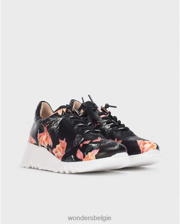 neger schoenen 6X06D334 negro gebloemde glam sneaker vrouwen Wonders