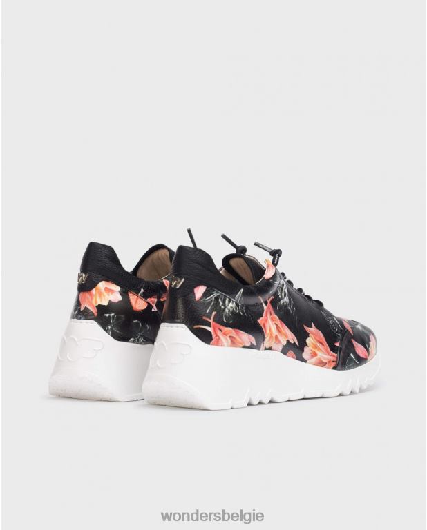 neger schoenen 6X06D334 negro gebloemde glam sneaker vrouwen Wonders